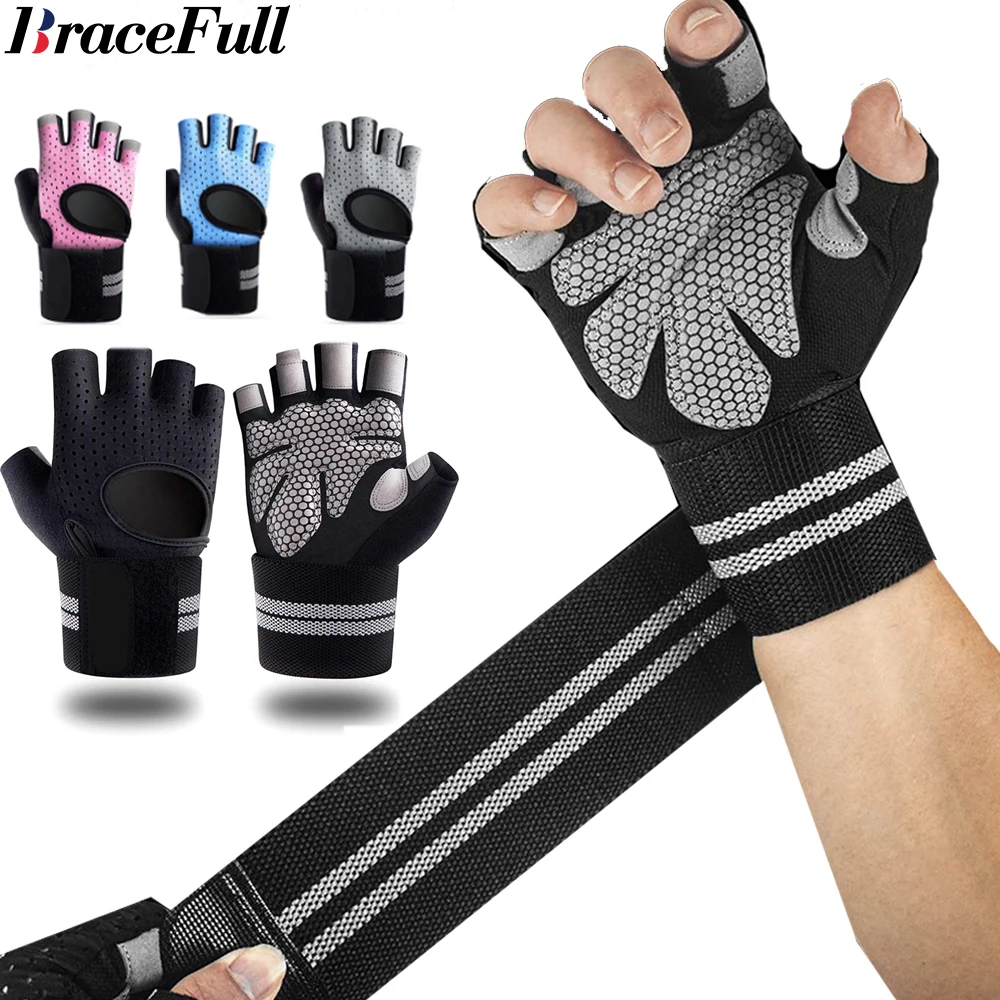 Wrist Wraps Weightlifting Support - Luvas de ginástica meio dedo com